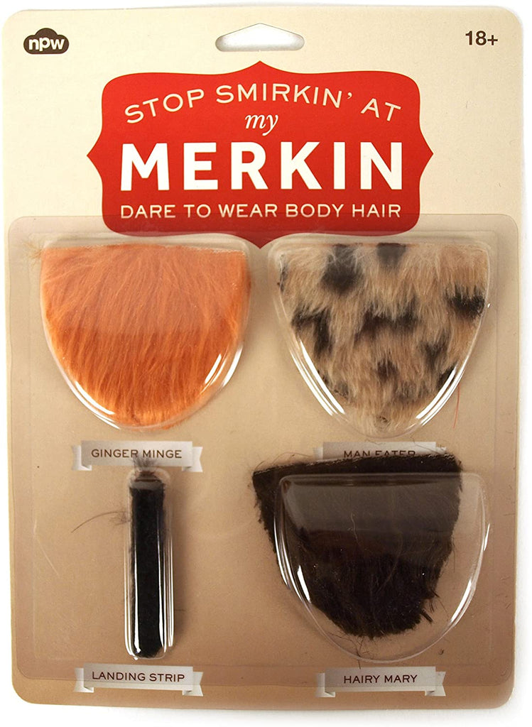 Mierkin Amerkin is a pubic wig. Merkins were worn by sex workers after  shaving their mons pubis, and are now used as decorative items, erotic  devices, or in films, by both men