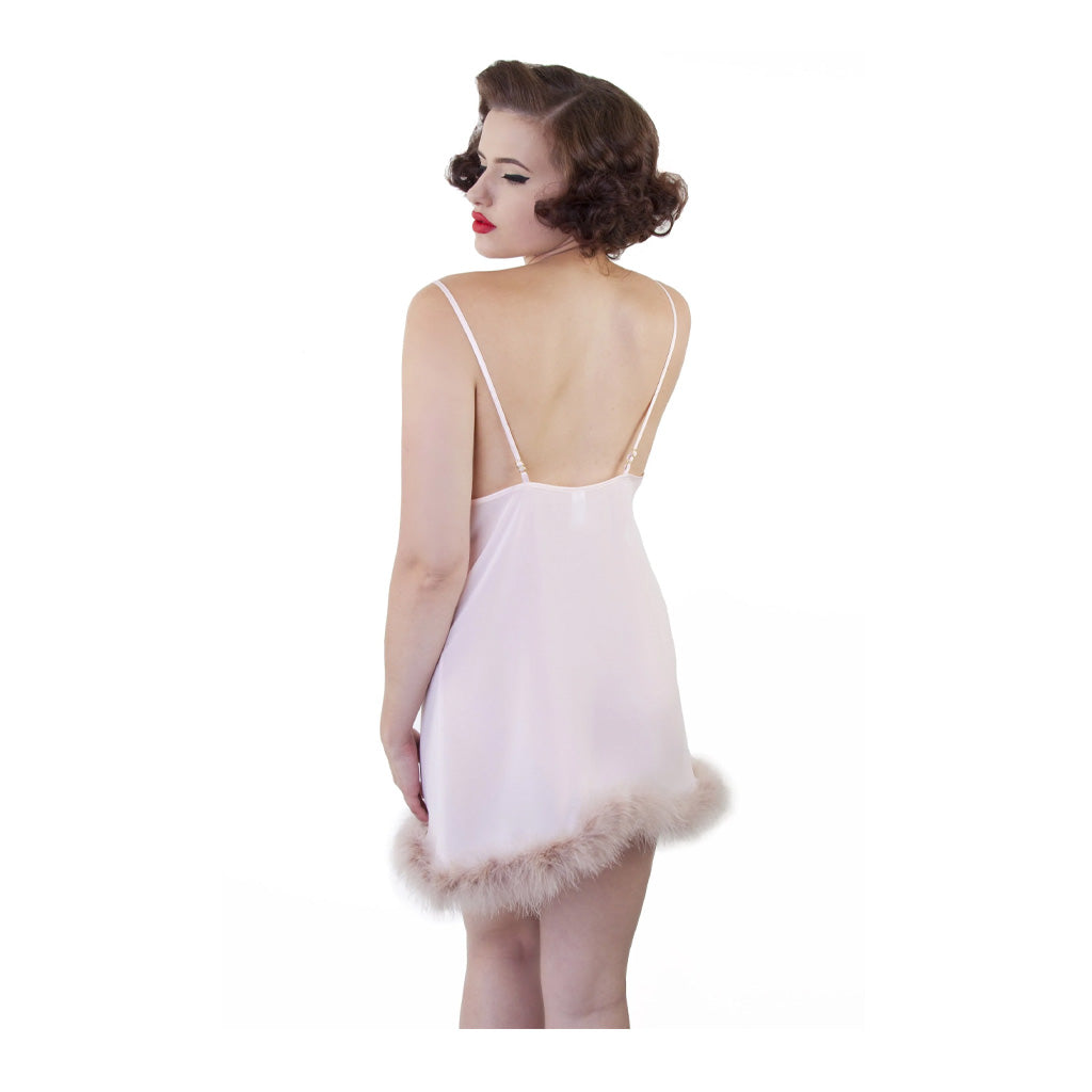 Bettie Page Petal Pink Faux Feather Babydoll