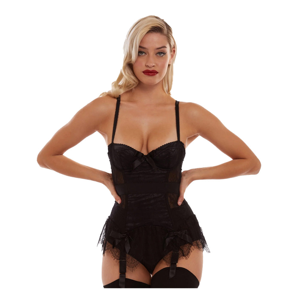 Bettie Page Tempest Black Lace Basque with Bow