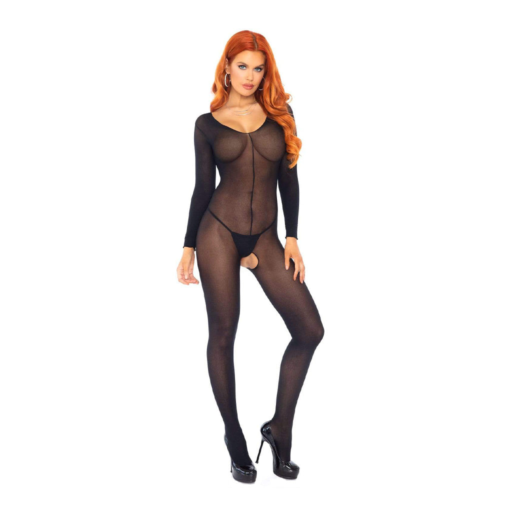 Leg Avenue Cover Me Sheer Long Sleeved Crotchless Body Stocking