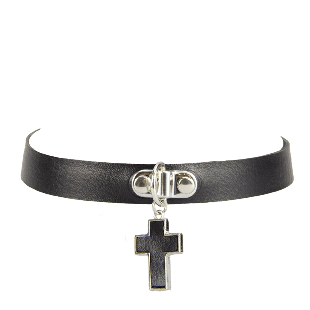 Love in Leather Collar with Black Cross Pendant
