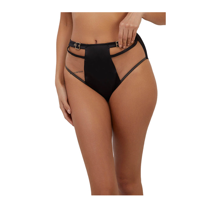 Alessia Black Satin Illusion Mesh High-Waist Brief
