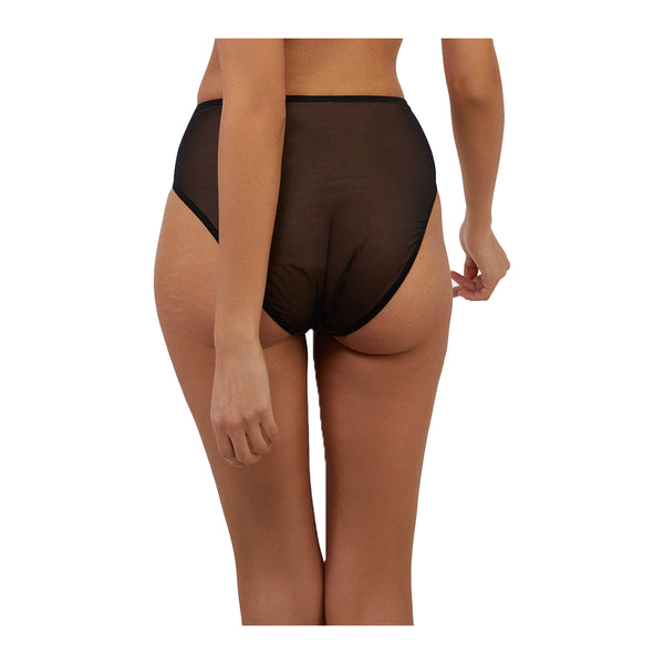 Alessia Black Satin Illusion Mesh High-Waist Brief