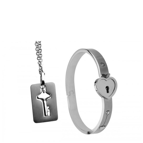 Cuffed Locking Bracelet and Key Necklace