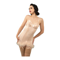 Elsie Peach Spiral Cup Feather Hem Corselette Slip