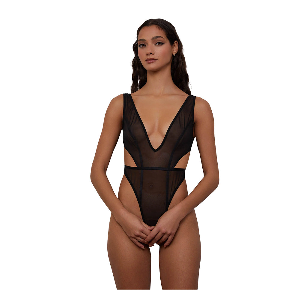 Gigi Black Mesh Crotchless Bodysuit