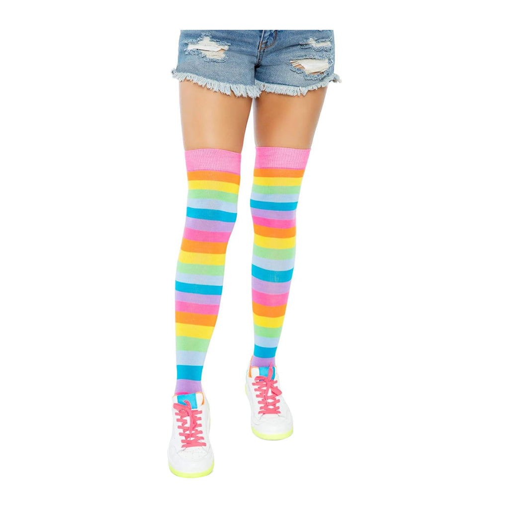 Leg Avenue Leigh Acrylic Neon Rainbow Thigh Highs