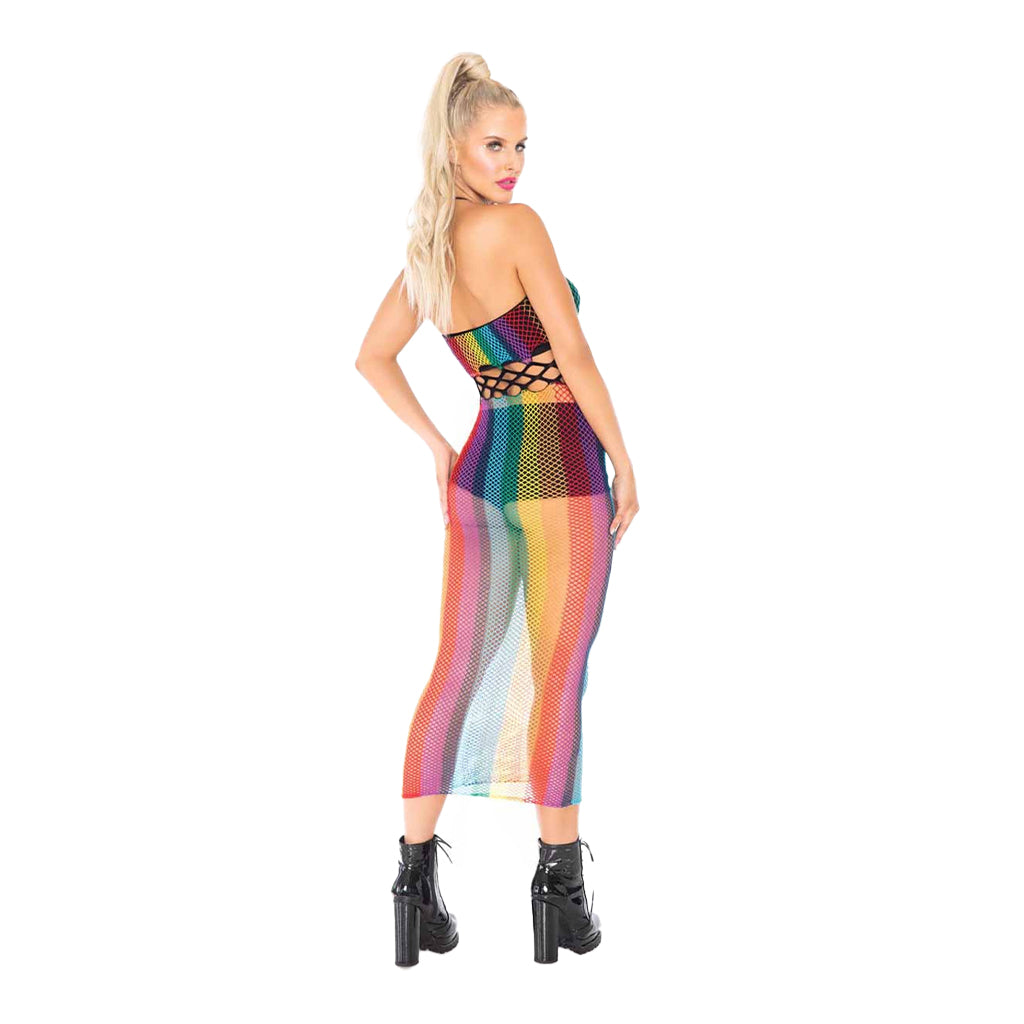 Leg Avenue Rainbow Net Long Halter Dress