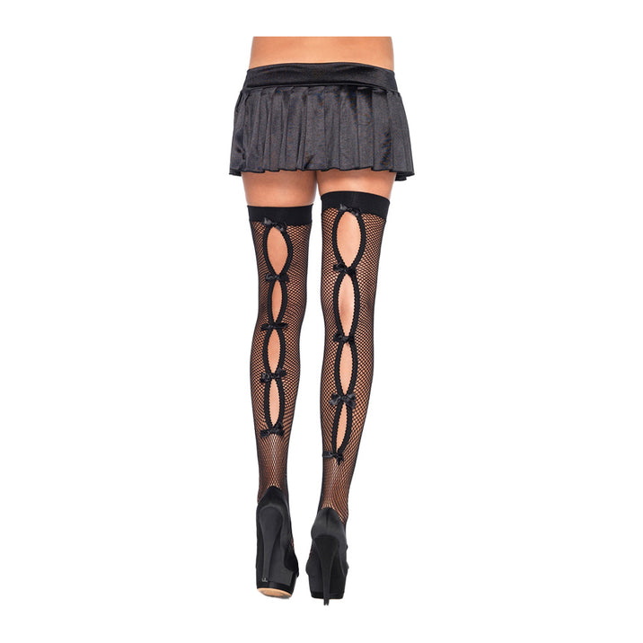 Leg Avenue Spandex Fishnet Thigh Highs with Keyhole Bow Backseam
