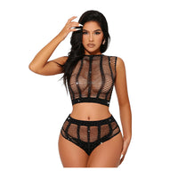 Love in Leather 2 Piece Caged Rhinestone Set
