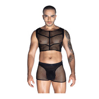 Love in Leather 2 Piece Mesh Body Stocking Set
