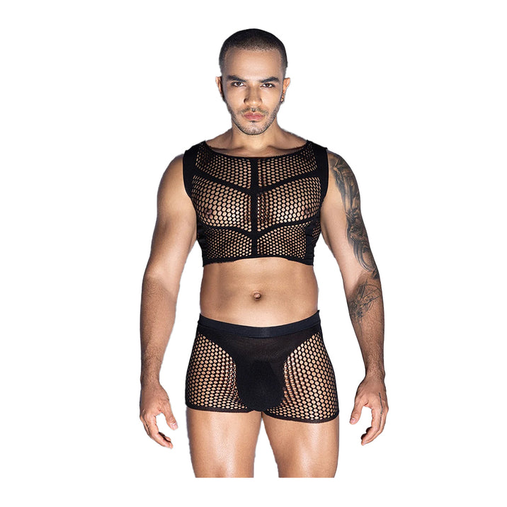 Love in Leather 2 Piece Mesh Body Stocking Set