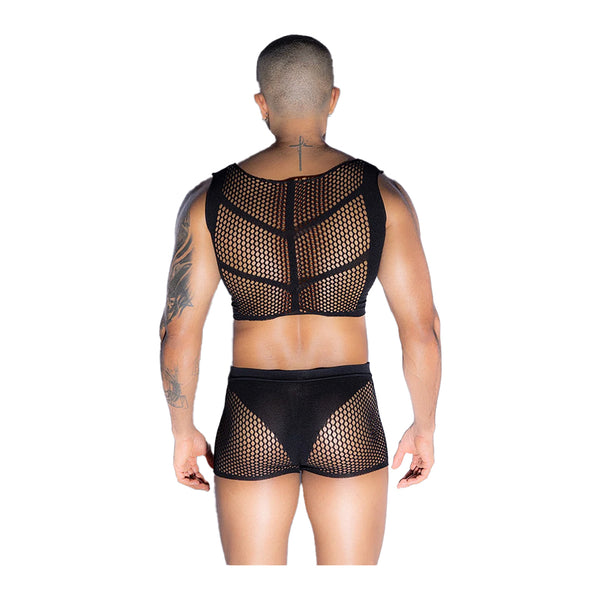 Love in Leather 2 Piece Mesh Body Stocking Set