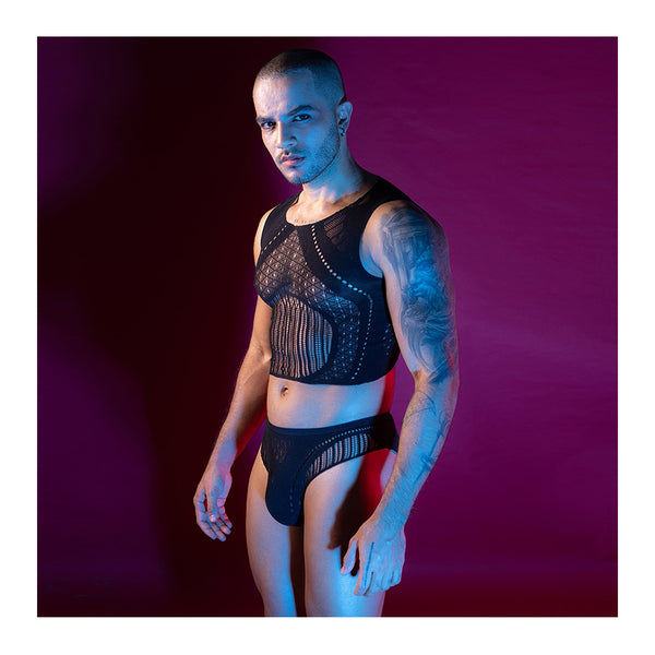 Love in Leather 2 Piece Tank & Brief Body Stocking Set