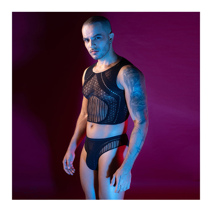 Love in Leather 2 Piece Tank & Brief Body Stocking Set