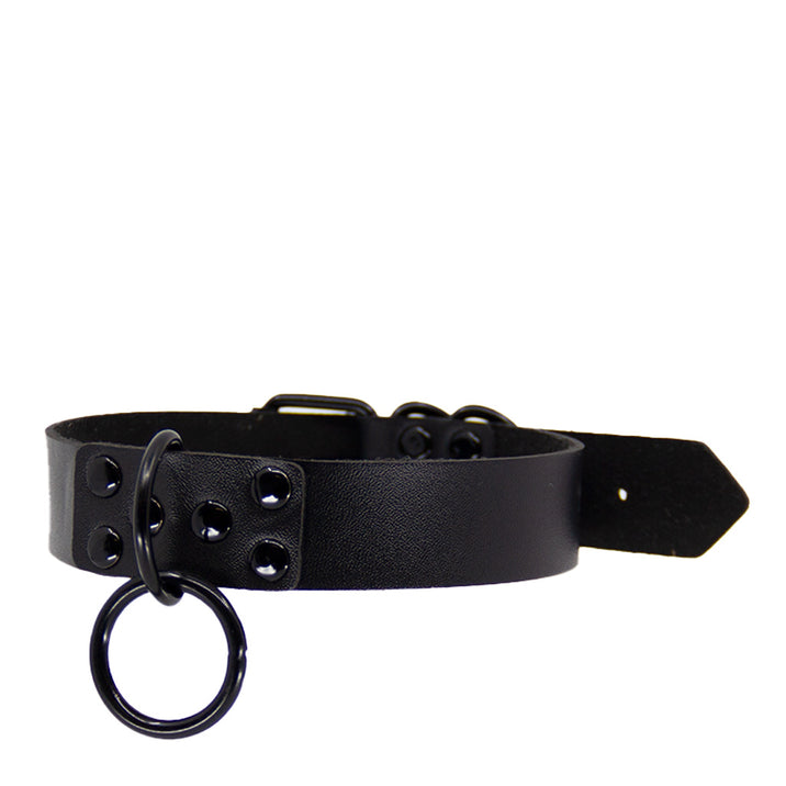 Love in Leather Black Metal Faux Leather Collar