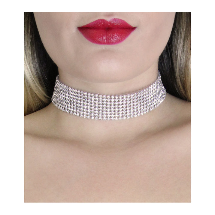 Love in Leather Diamanté Mesh Collar