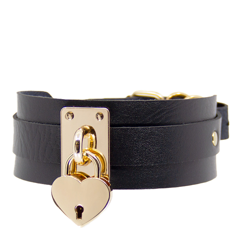 Love in Leather Heart Padlock Faux Leather Collar