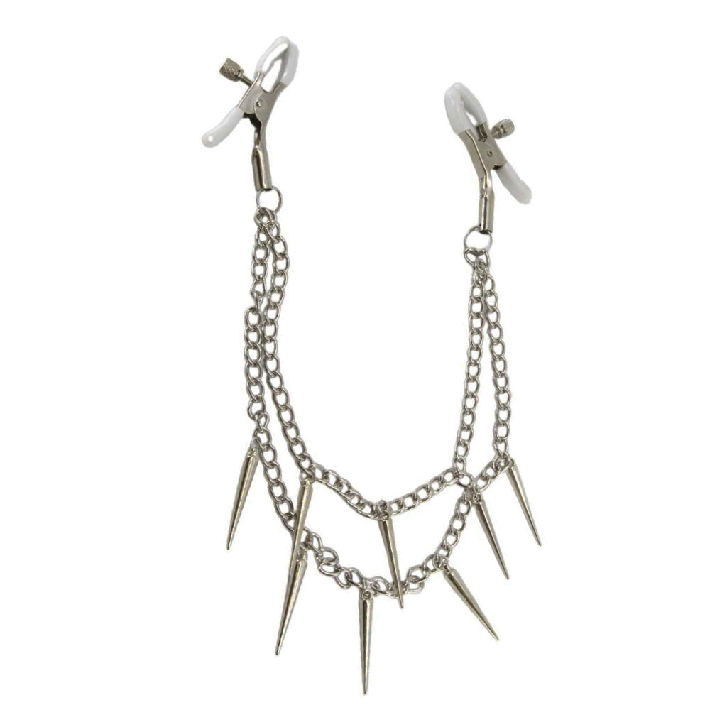 Love in Leather Spiked Chain Nipple Clamps
