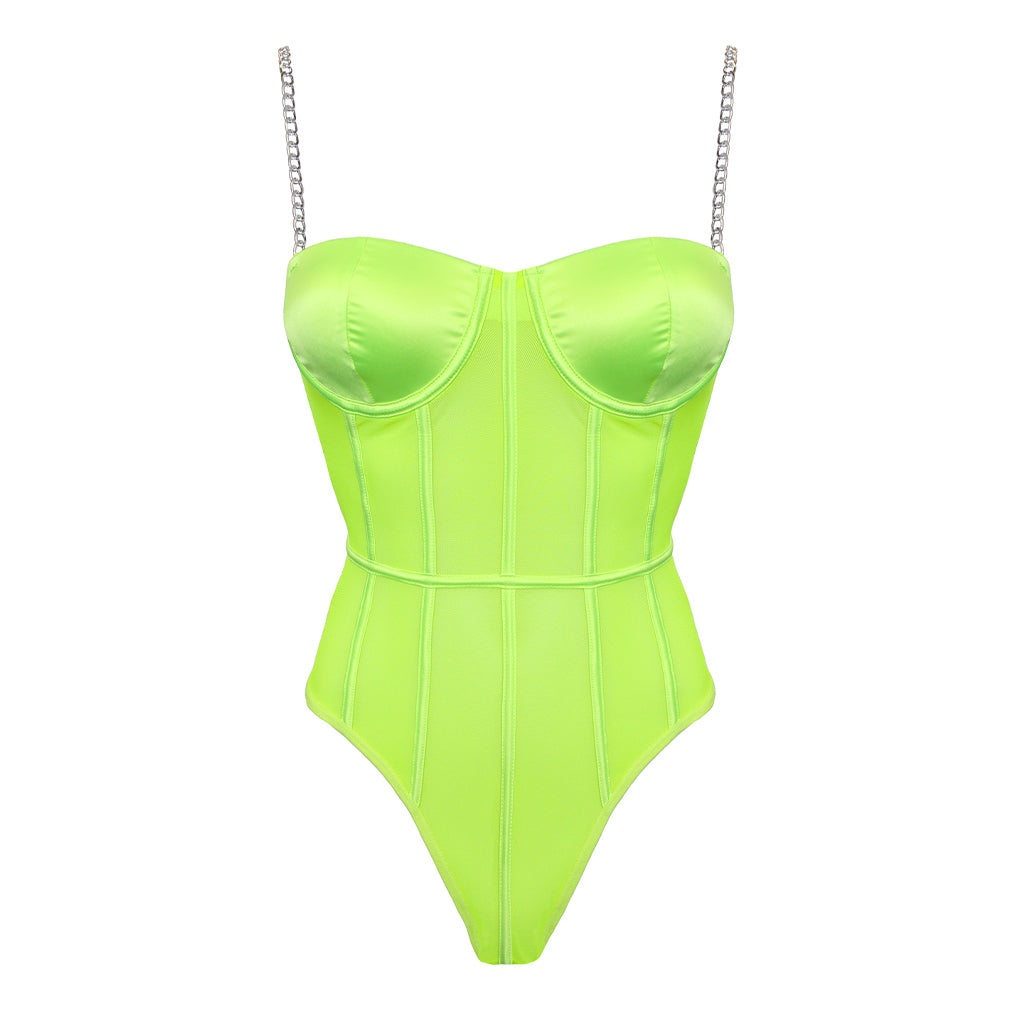 Muse Fluro Mesh Bodysuit with Gold Chain Straps