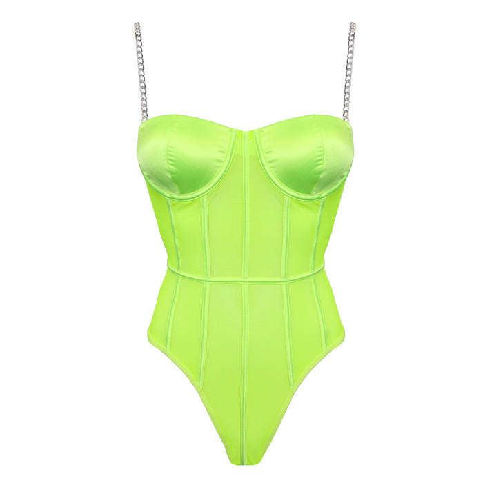 Muse Fluro Mesh Bodysuit with Gold Chain Straps