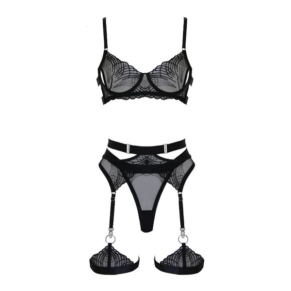 Muse Embroidered Art Deco Mesh Lingerie Set