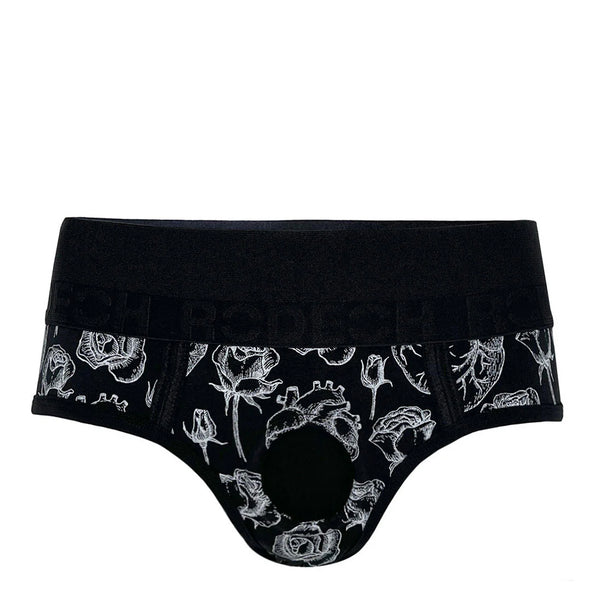RodeoH Hearts & Roses Brief + Harness Black