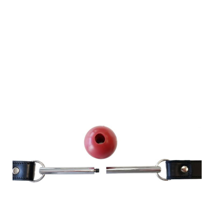 Rouge Leather Ball Gag with Stainless Steel Bar
