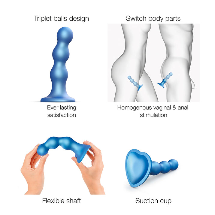 Strap-On-Me Beaded Dildo Plug Metallic Blue