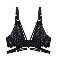 Tabitha Black Wet-Look Lace Plunge Bra
