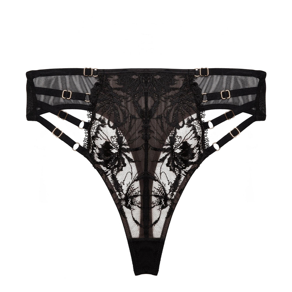 Vivian Black Embroidery High Waisted Thong