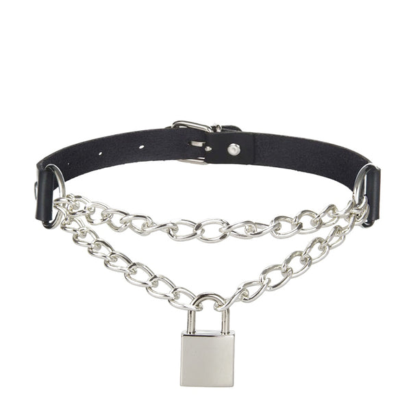 Love in Leather Chain and Padlock Vegan Choker