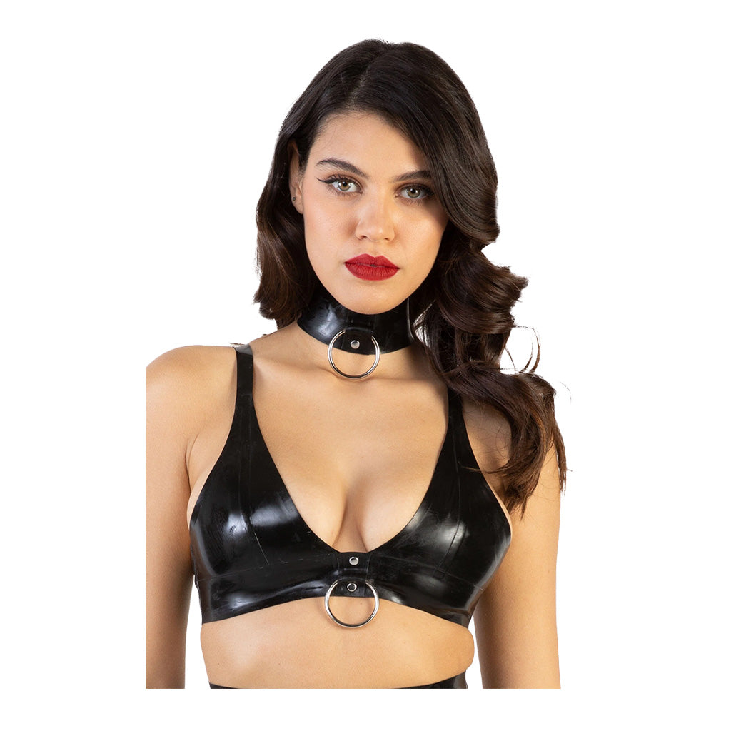 Bettie Page Imogen Black Latex and Ring Bra