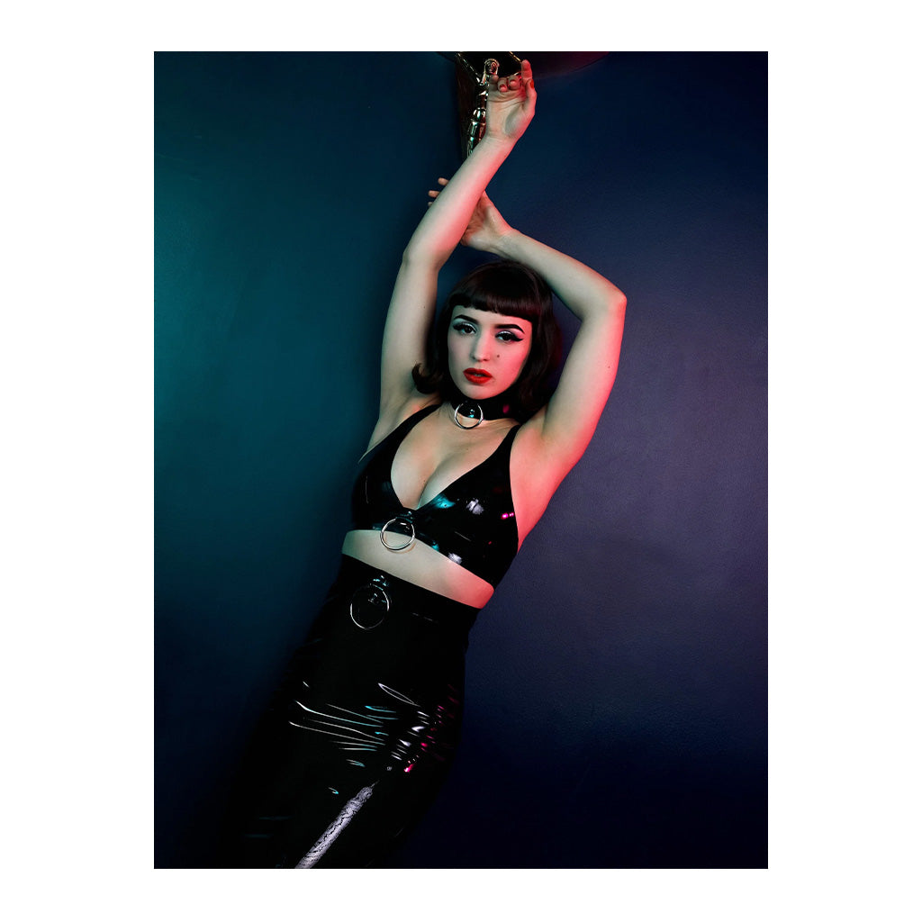 Bettie Page Imogen Black Latex and Ring Pencil Skirt