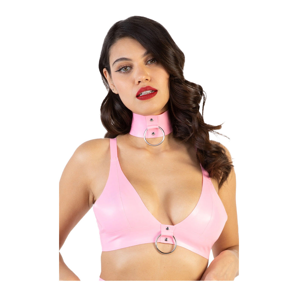 Bettie Page Imogen Pink Latex and Ring Bra