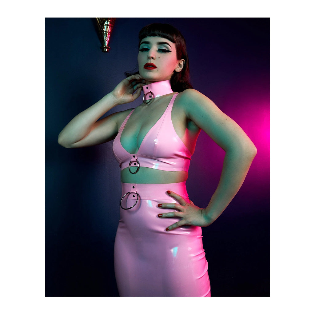 Bettie Page Imogen Pink Latex and Ring Bra