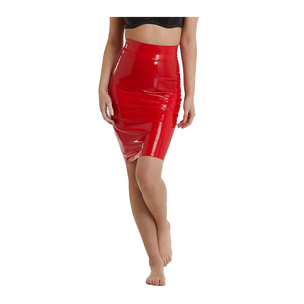 Bettie Page Latex  Hobble Skirt Red
