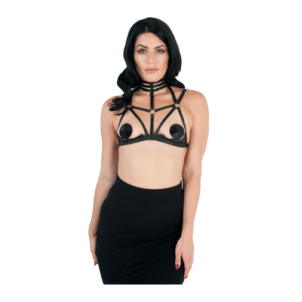Love in Leather Lace Underbust High Neck Body Harness