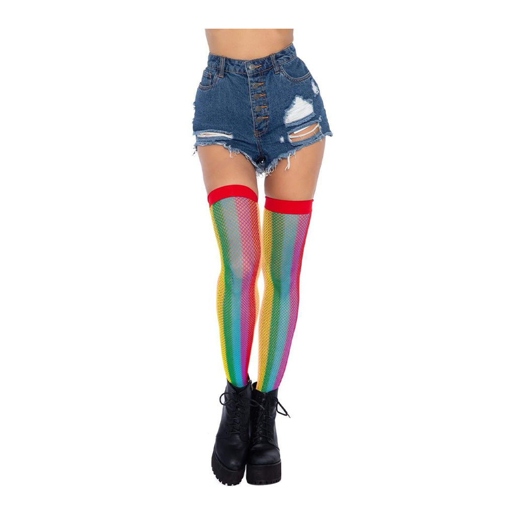 Leg Avenue Rainbow Fishnet Thigh Highs