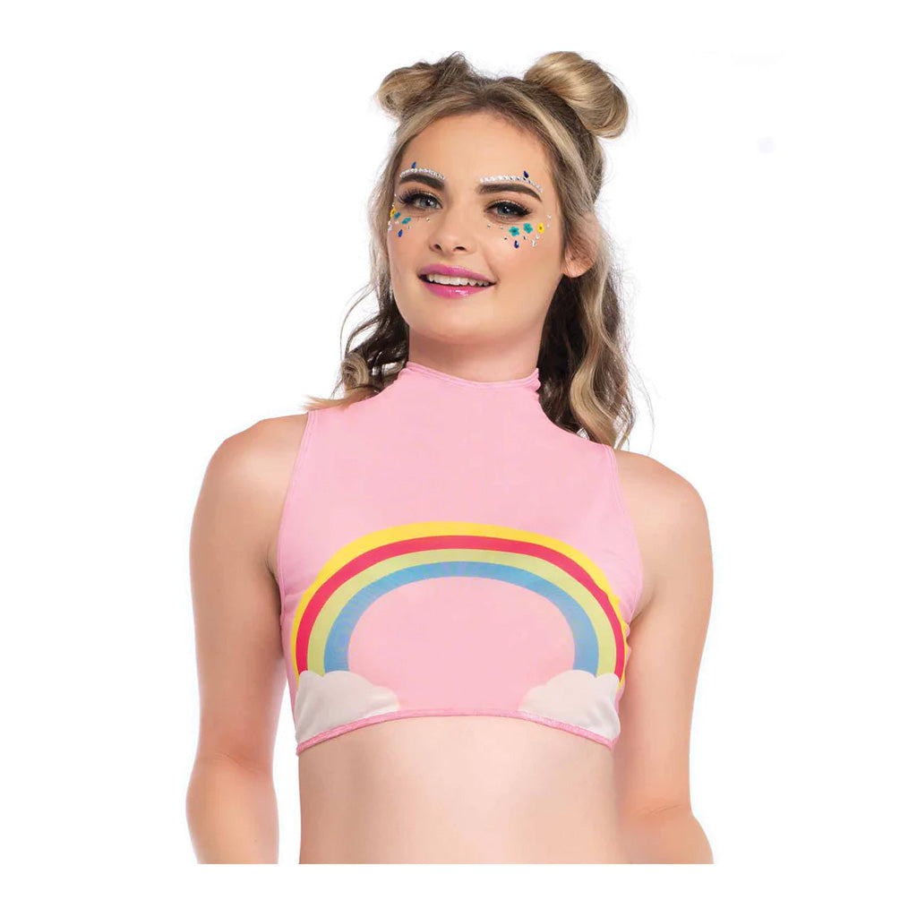 Leg Avenue Rainbow High Neck Mesh Crop Top