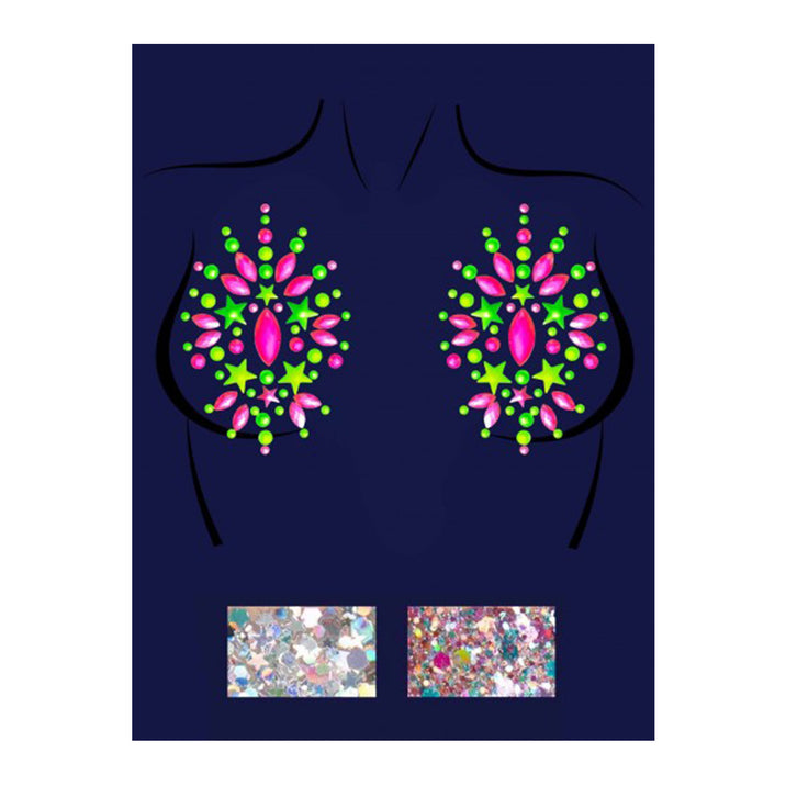 Leg Avenue Riot Neon Black Light Adhesive Jewel Nipple Stickers