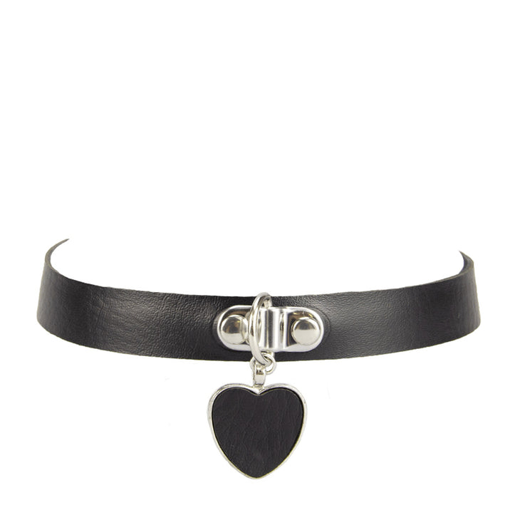 Love in Leather Collar with Black Heart Pendant