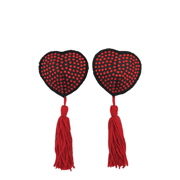 Love in Leather Diamante Heart Pasties with Tassels