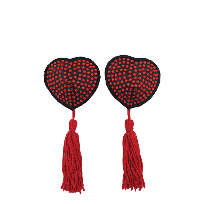 Love in Leather Diamante Heart Pasties with Tassels