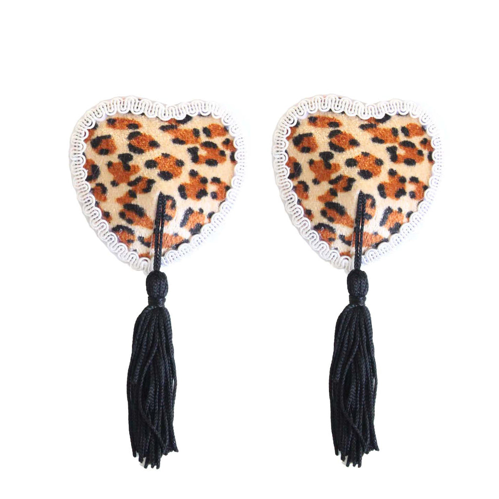 Love in Leather Leopard Print Heart Nipple Pasties