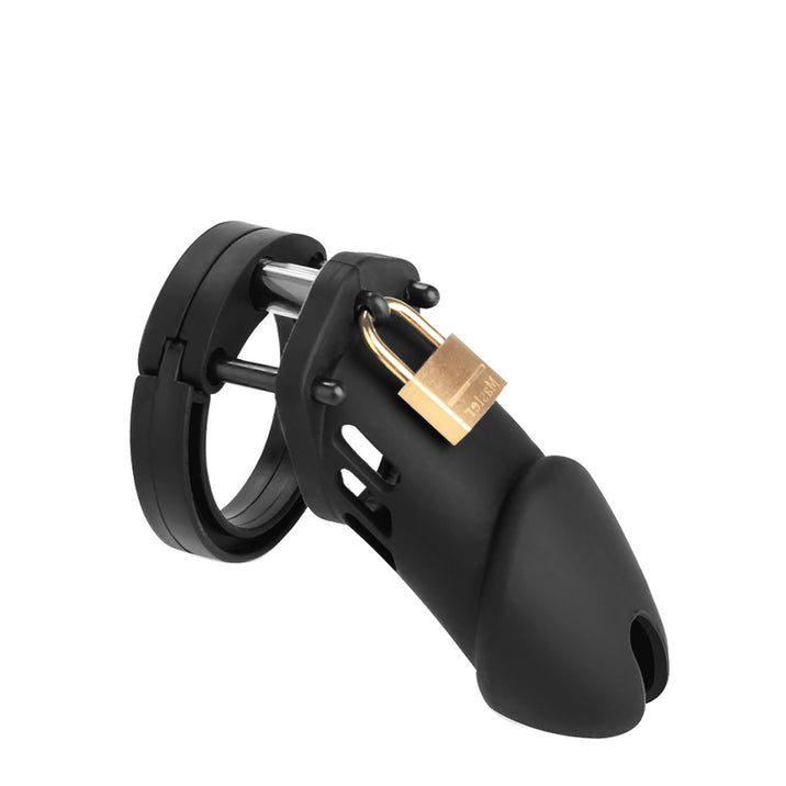 Love in Leather Lockable Long Silicone Chastity Cage