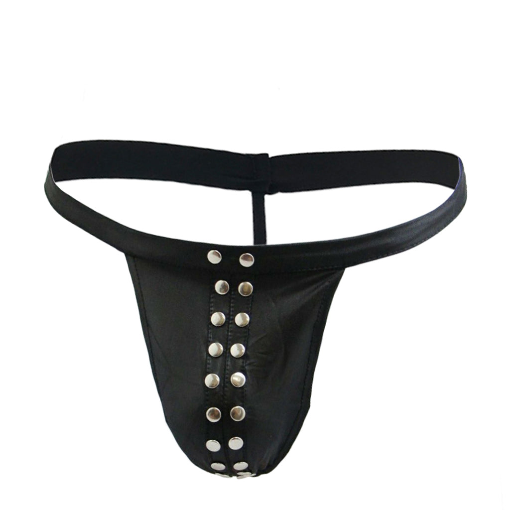 Love in Leather Mens Wet Look Studded G-String