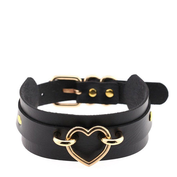 Love in Leather Wide Heart Collar