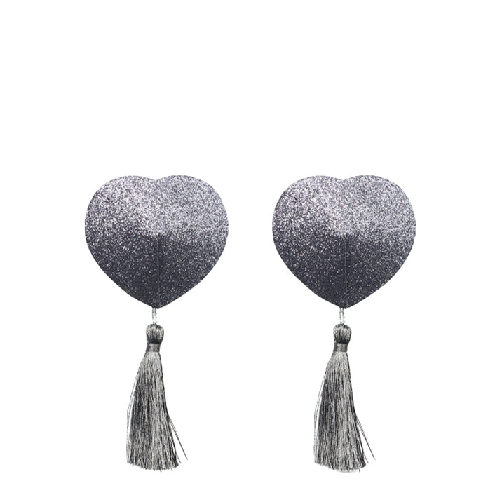 Lovetoy Silver Glitter Heart Nipple Pasties with Tassels