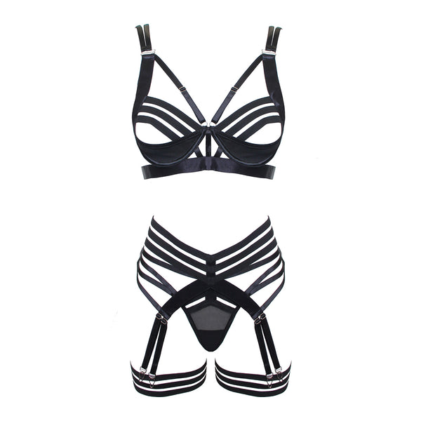 Muse Black Strappy Lingerie Set